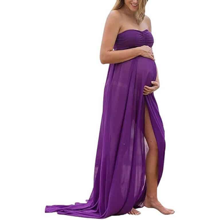 vestido embarazada morado para sesion de fotos