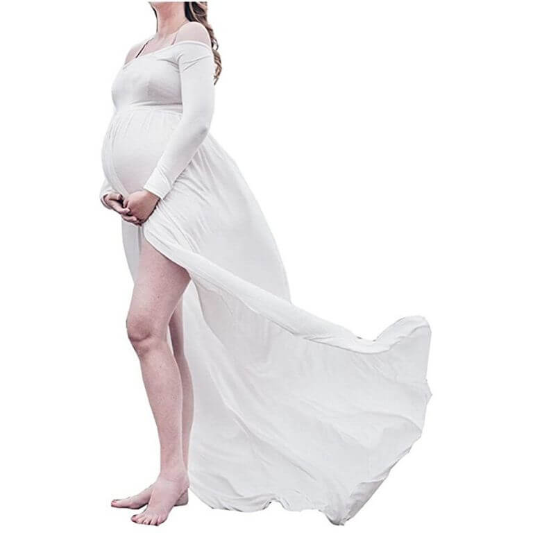 vestido embarazada blanco unico y espectacular sesion de fotografia