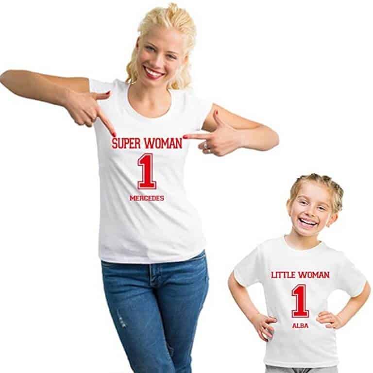 Camisetas iguales madre e hija super mujer y pequeña mujer